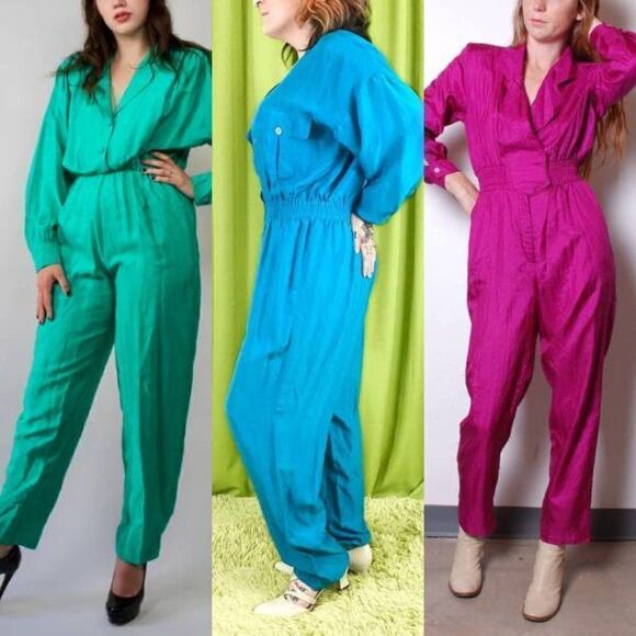 St. Tropez Vintage 80s Silk Full Lenth Sporty Collared Jumpsuit in Marsala Coral - Picture 15 of 15